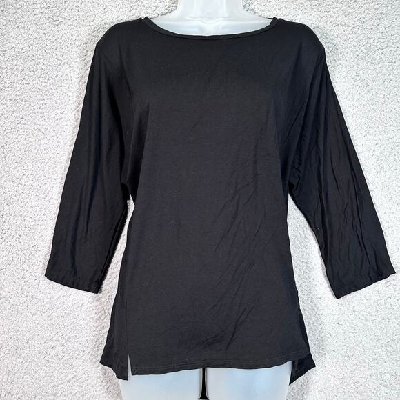 Eileen Fisher Stretch Tunic Top Women Large Black 3/4 Sleeve Oversized Knit Chic - Picture 8 of 11